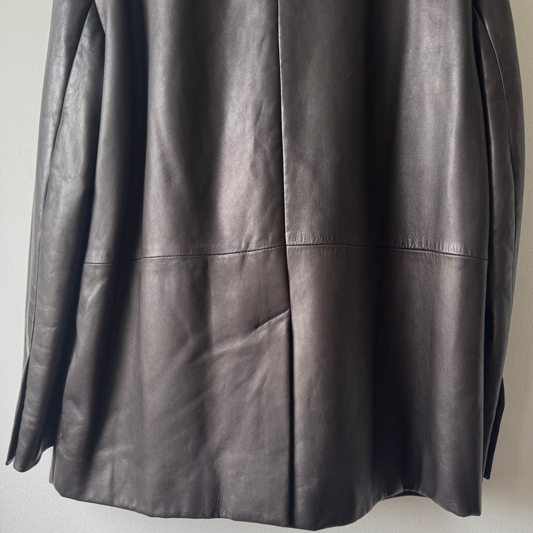 Prada FW1998 Silk Lined Button-Up Leather Overcoat Jacket