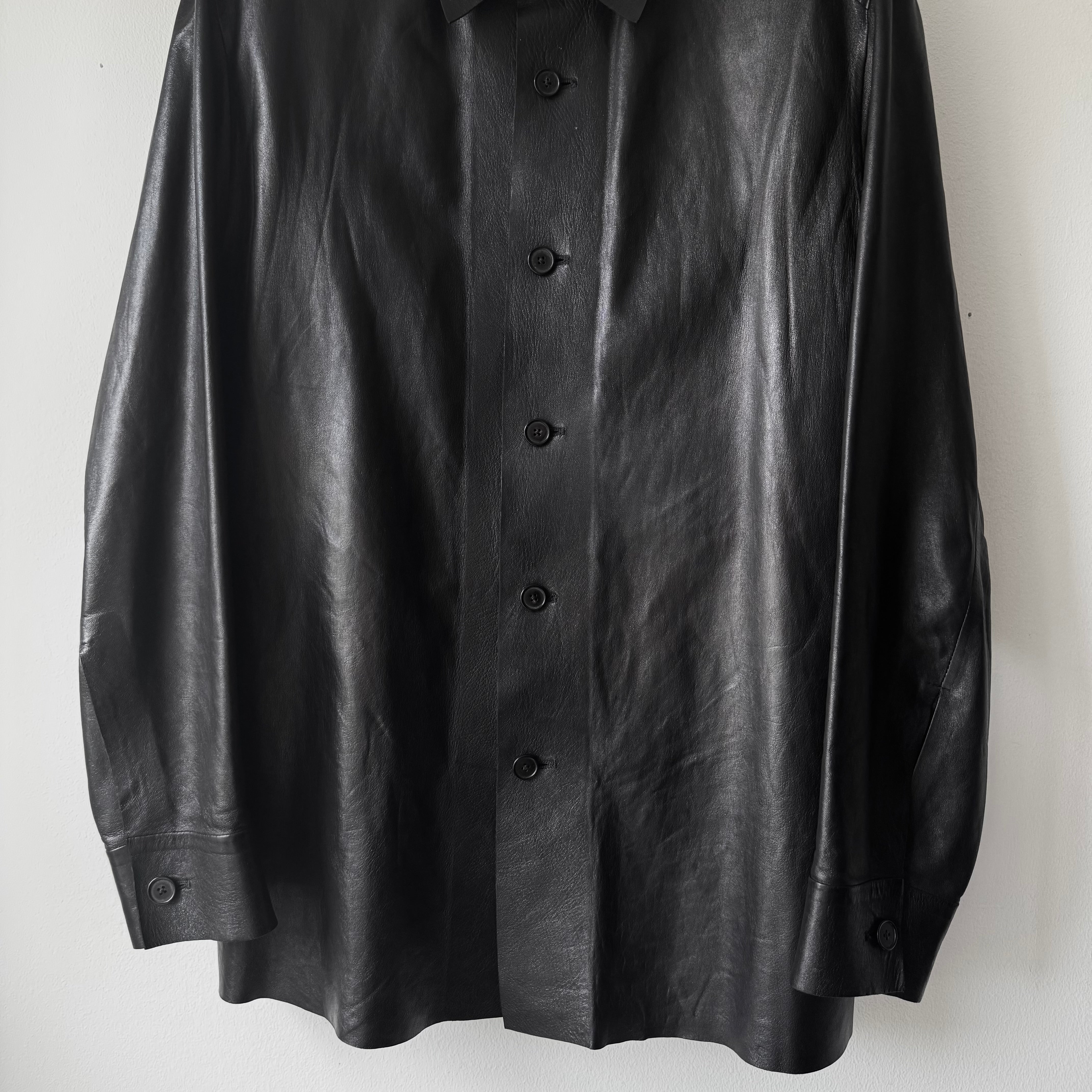 HERMES BY MARGIELA LEATHER SHIRT 　2000s Hermes 2000's Unlined Black Lamb Leather Shirt Jacket