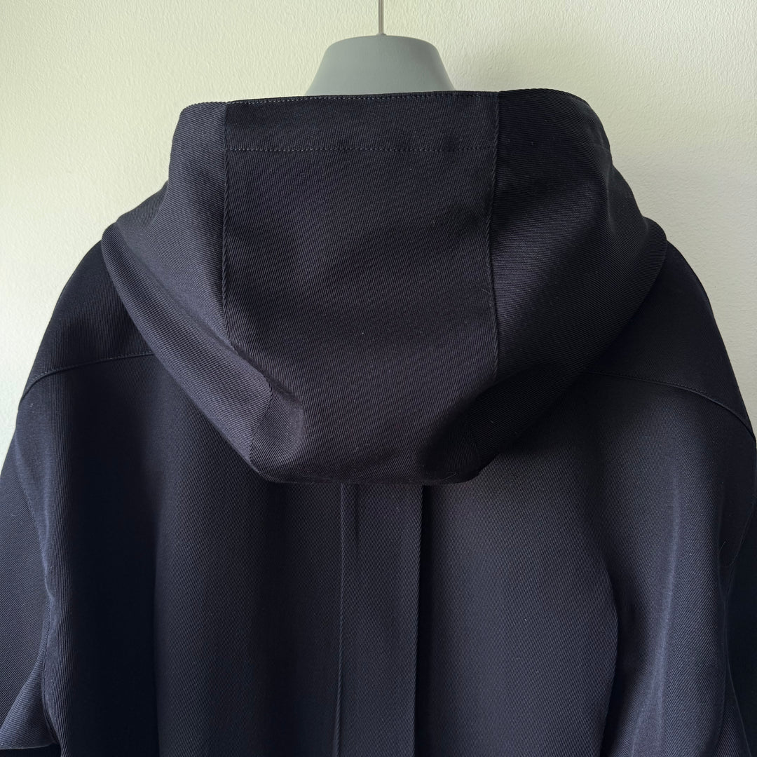 Prada Dark Navy Cropped Wool Hooded Jacket