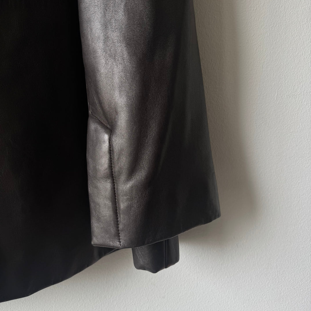 Prada FW1998 Silk Lined Button-Up Leather Overcoat Jacket