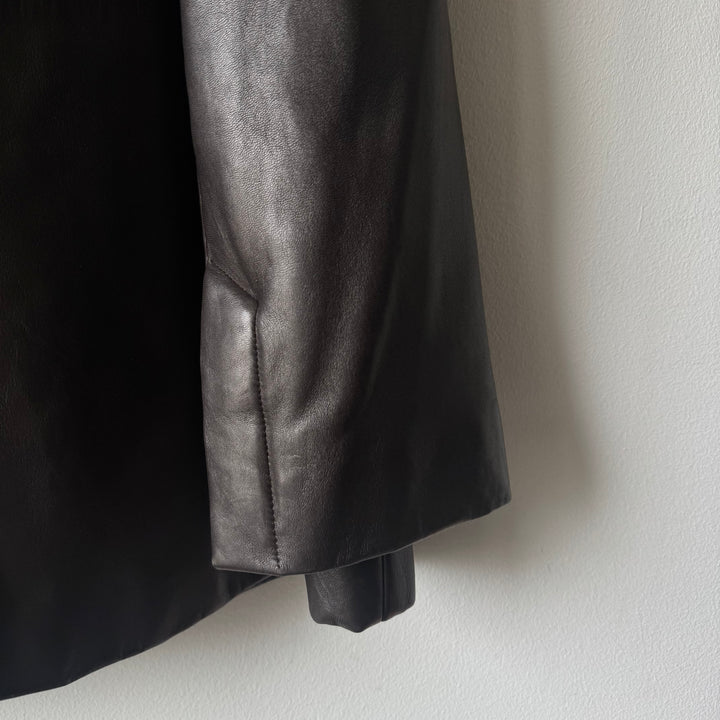 Prada FW1998 Silk Lined Button-Up Leather Overcoat Jacket
