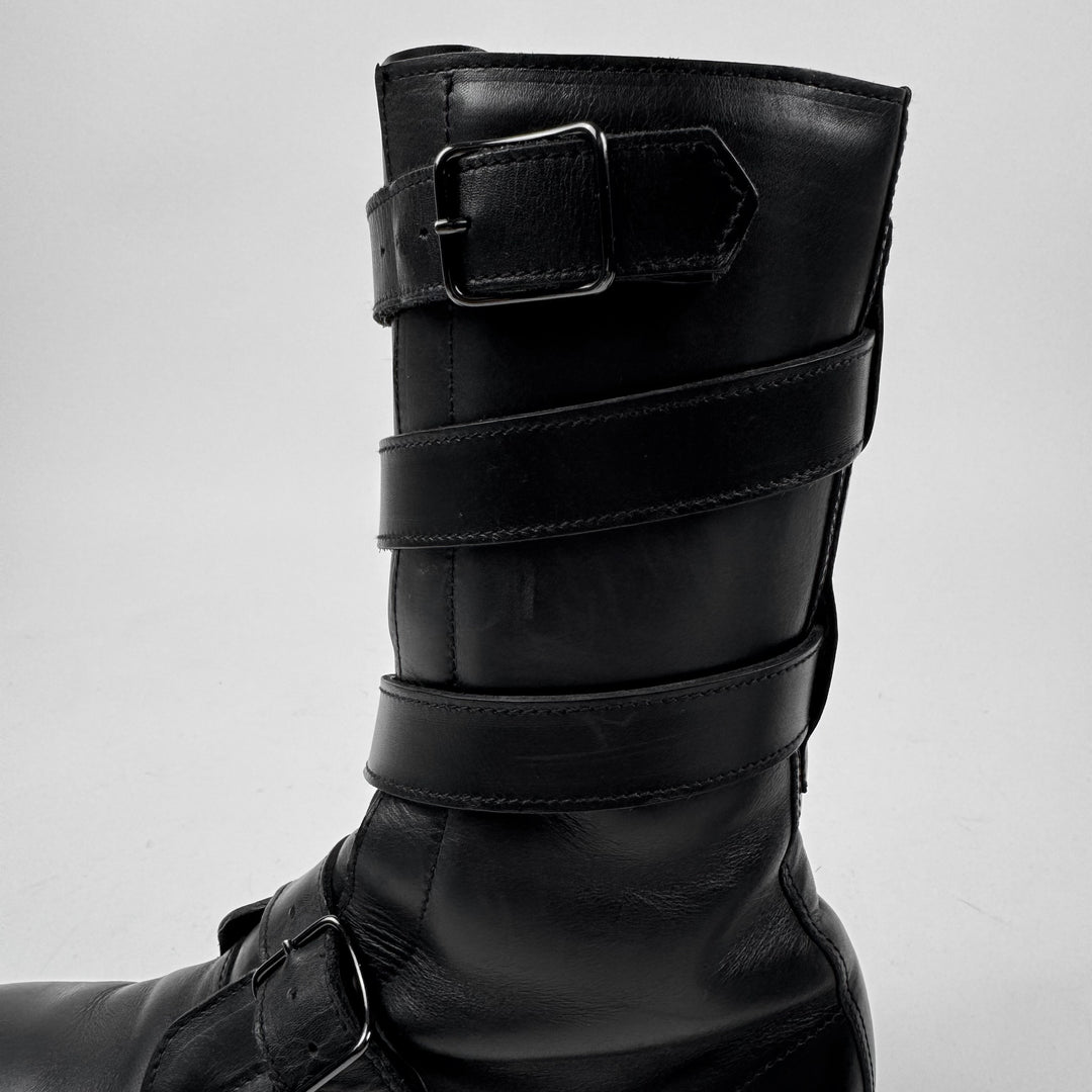 Helmut Lang FW2003 Black Belted Bondage Leather Combat Boots