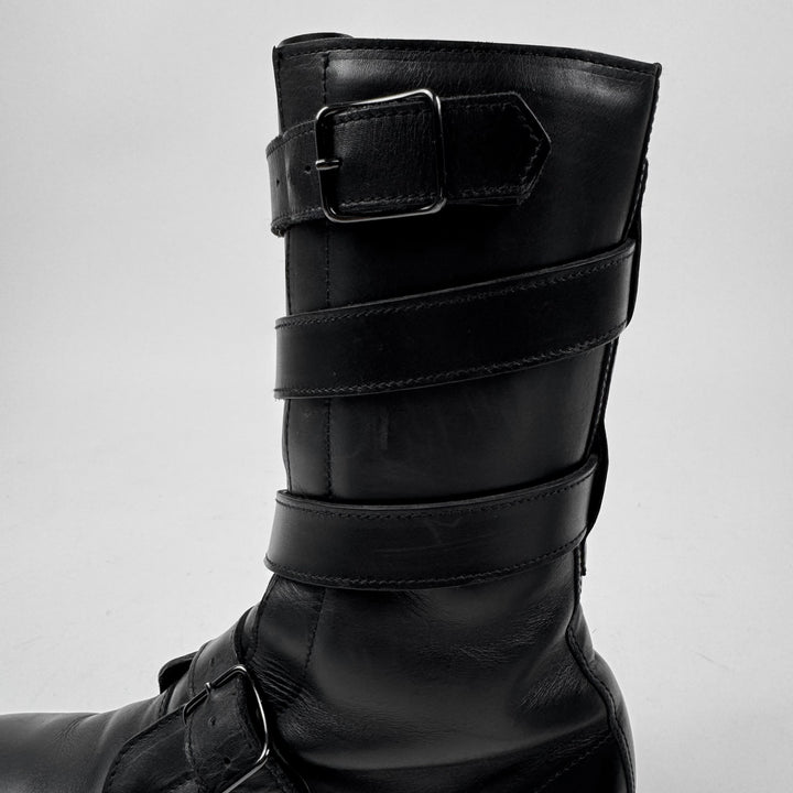 Helmut Lang FW2003 Black Belted Bondage Leather Combat Boots