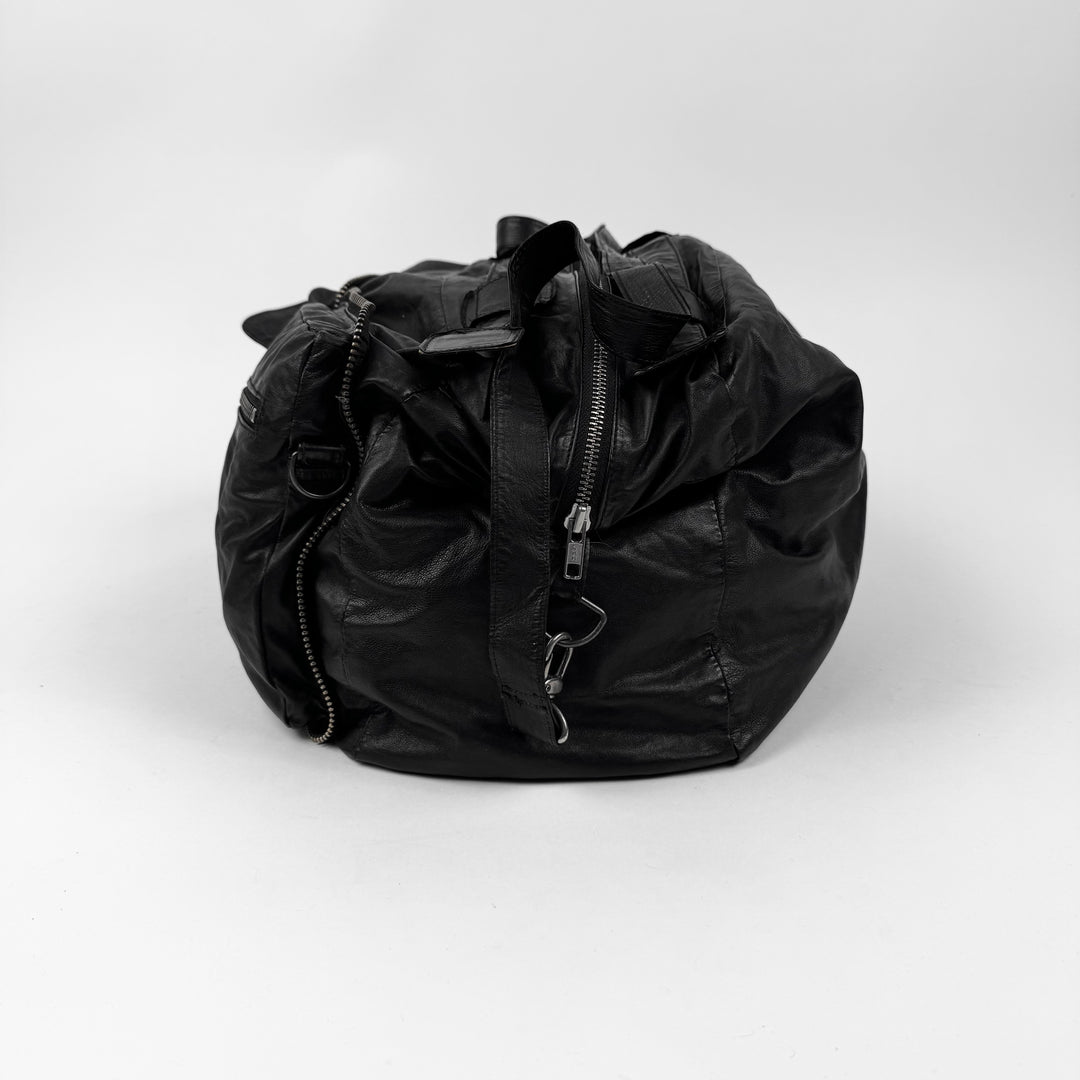 Ann Demeulemeester 2000’s Black Leather Multi-Zip Compartment Crossbody Duffle Bag