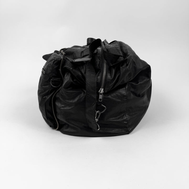 Ann Demeulemeester 2000’s Black Leather Multi-Zip Compartment Crossbody Duffle Bag