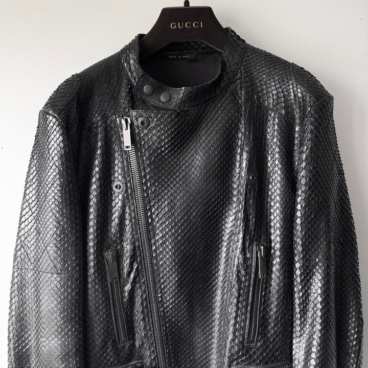 Gucci FW2006 Black Python Snake Skin Leather Biker Moto Jacket