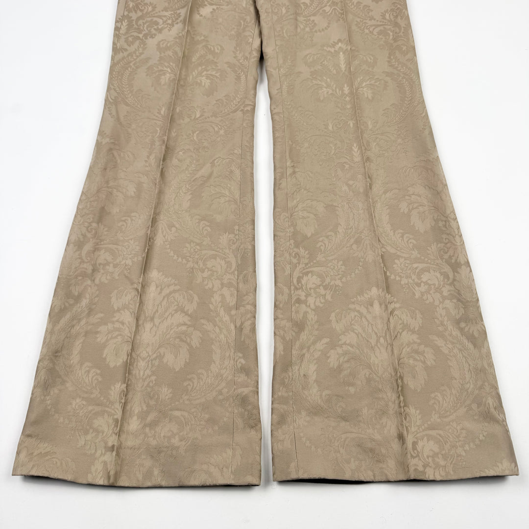 Gucci By Tom Ford SS2000 Champagne Beige Silk Damask Flared Bootcut Pants