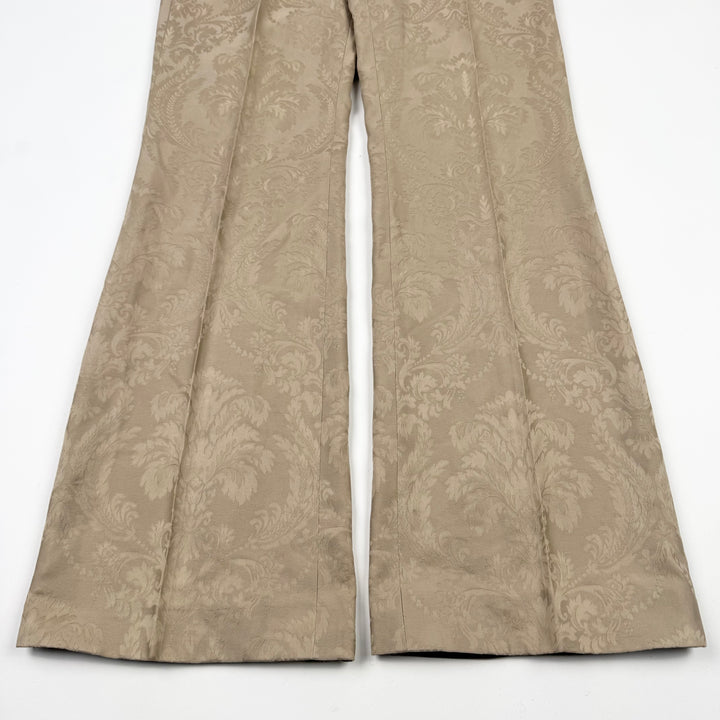 Gucci By Tom Ford SS2000 Champagne Beige Silk Damask Flared Bootcut Pants
