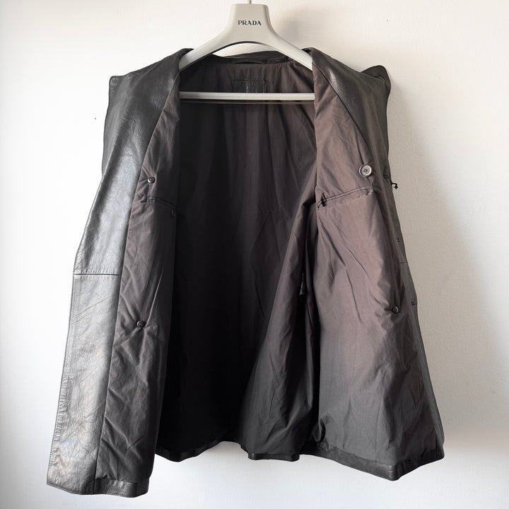 Prada 2000’s Dark Brown Double Breasted Nappa Leather Peacoat