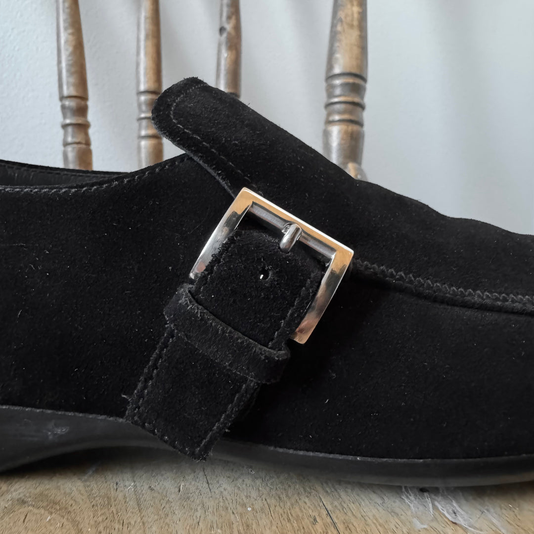 Prada 2000’s Black Suede Buckle Leather Loafers