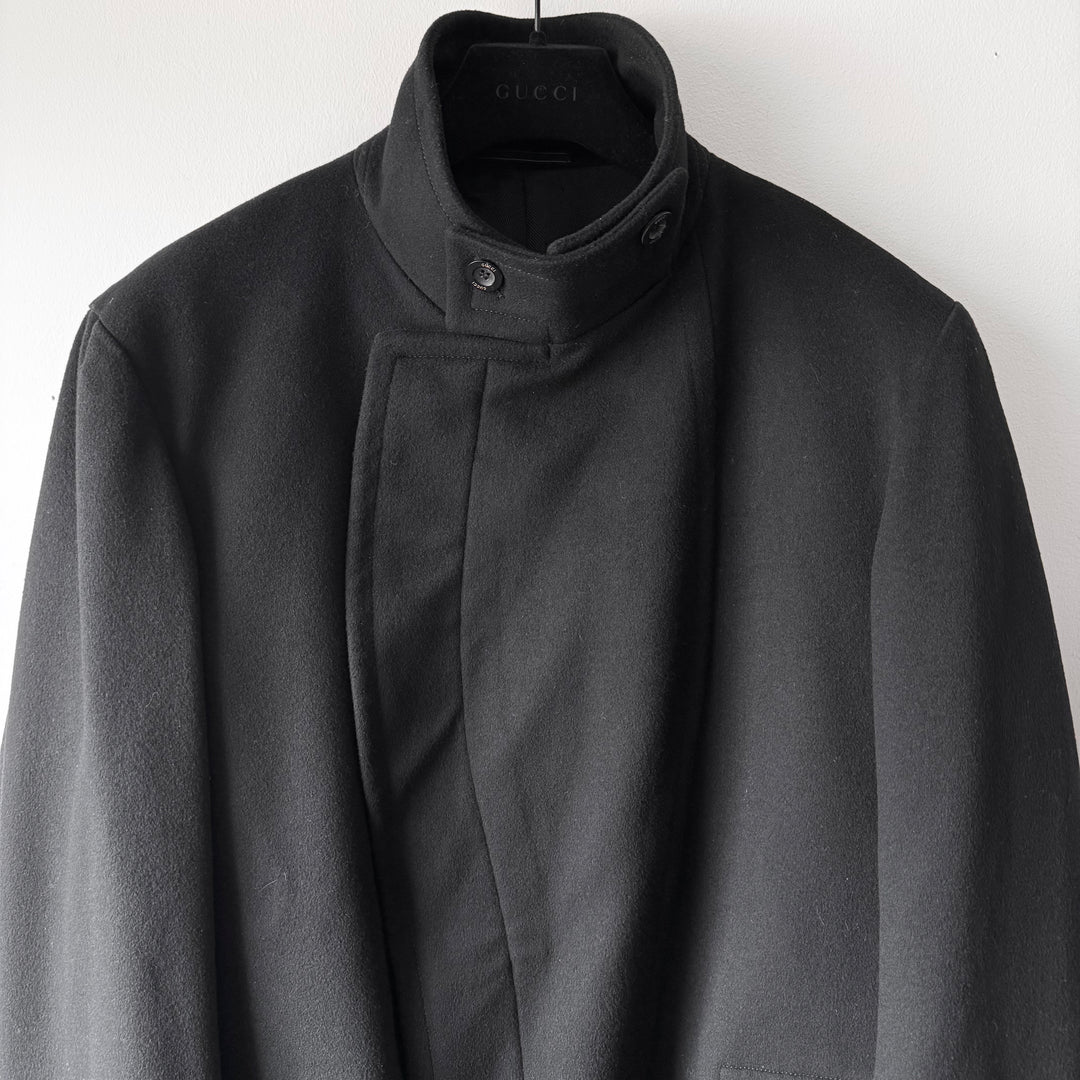 Gucci By Tom Ford FW2002 Black Asymmetrical High Neck Wool Half Coat