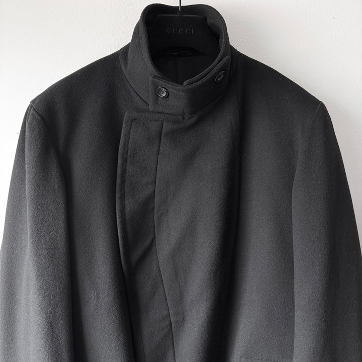 Gucci By Tom Ford FW2002 Black Asymmetrical High Neck Wool Half Coat