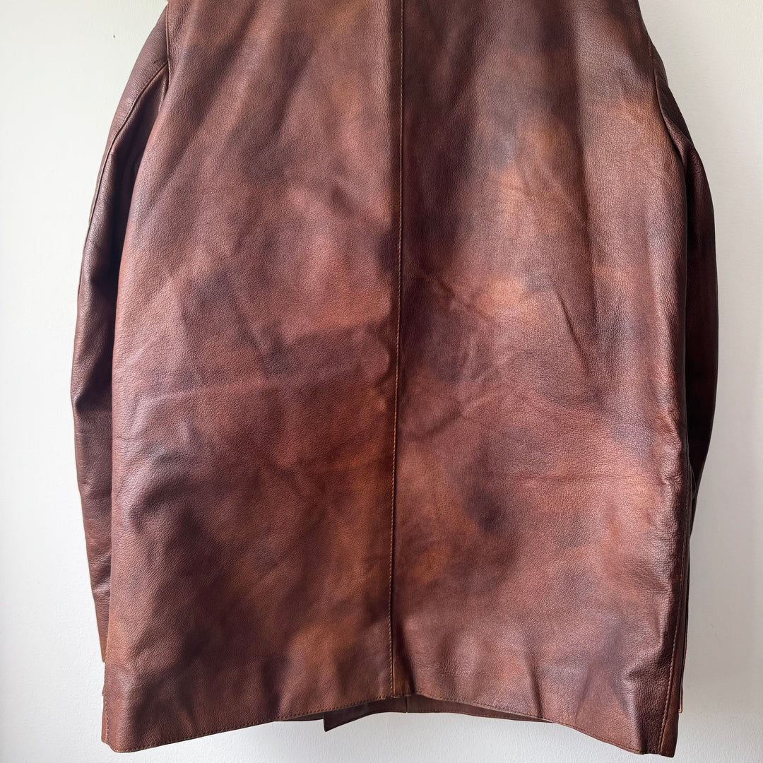 Prada 2000’s Double Breasted Patina Leather Overcoat Jacket