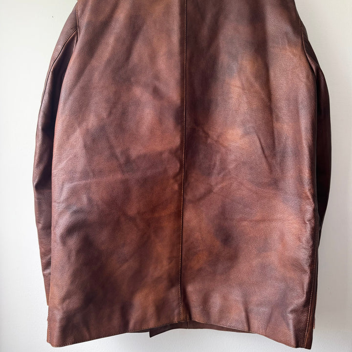 Prada 2000’s Double Breasted Patina Leather Overcoat Jacket