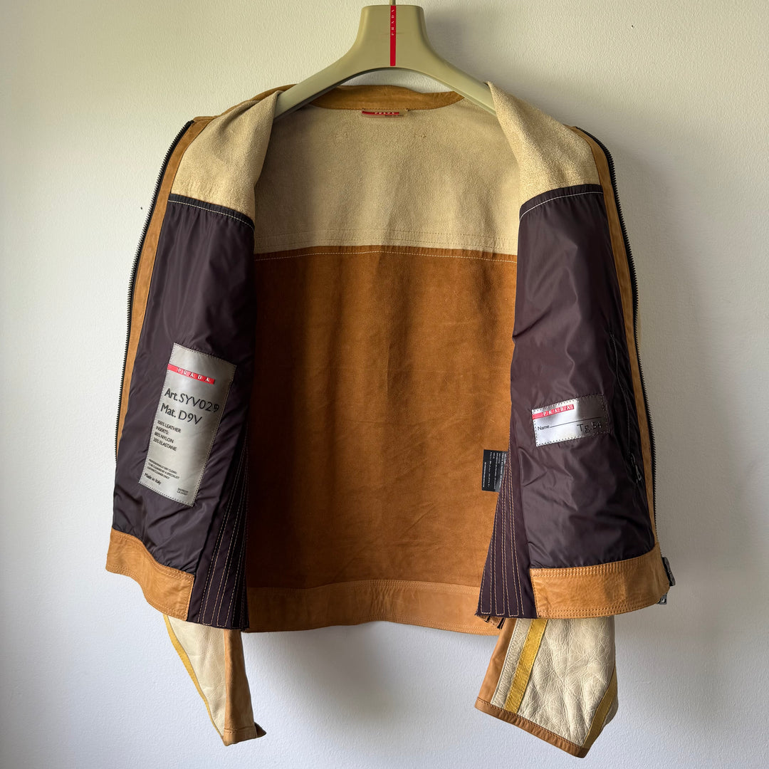 Prada Linea Rossa 2000’s Cropped Cafe Racer Moto Leather Jacket