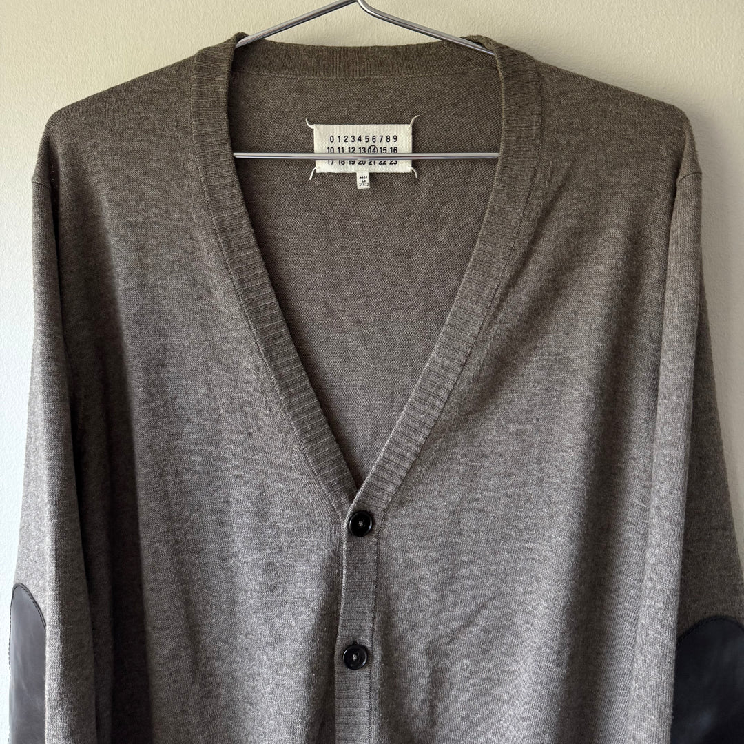 AW2016 Maison Margiela Brown Wool Knit Elbow Patch Button-Up Cardigan