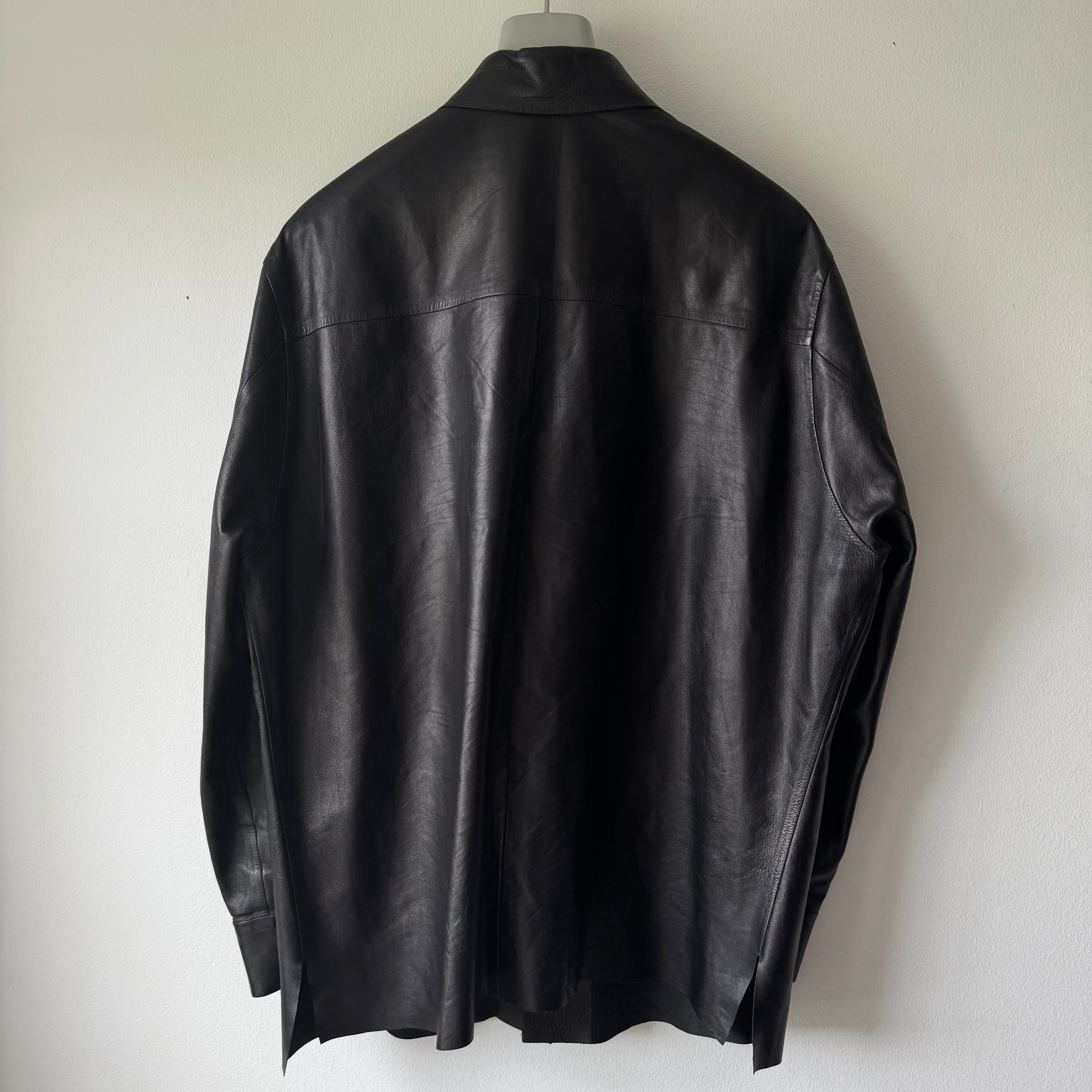 HERMES BY MARGIELA LEATHER SHIRT 　2000s Hermes 2000's Unlined Black Lamb Leather Shirt Jacket