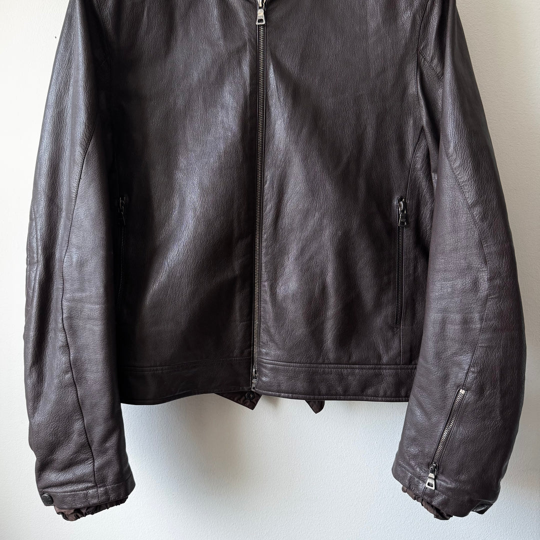 Prada Linea Rossa SS2001 Brown Café Racer Leather Jacket