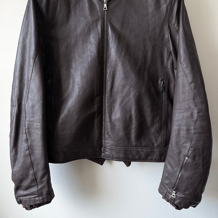Prada Linea Rossa SS2001 Brown Café Racer Leather Jacket