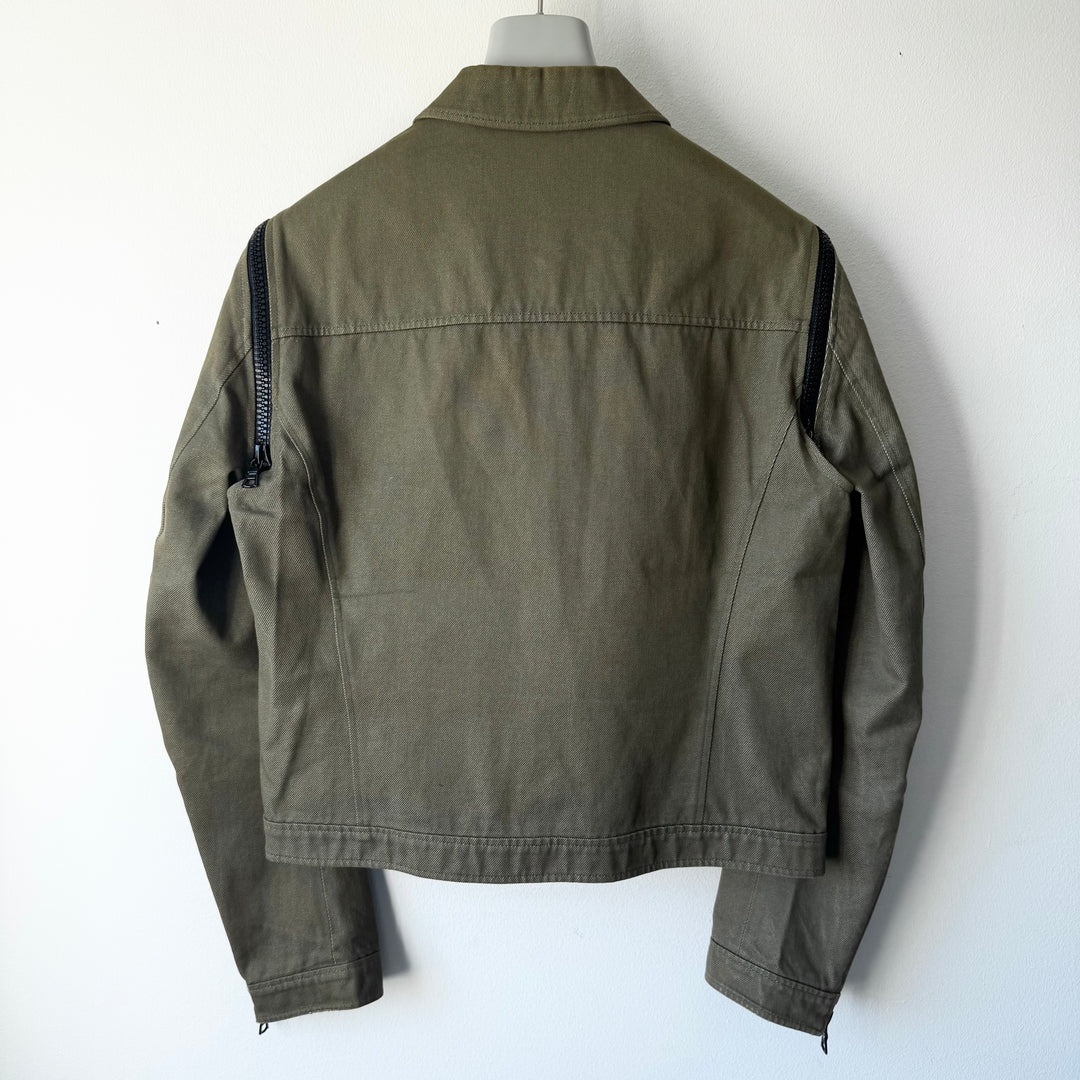 Miu Miu SS2000 Green Cotton Cropped Zip-Up Modular Denim Jacket