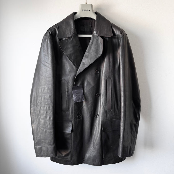 Prada 2000’s Dark Brown Double Breasted Nappa Leather Peacoat