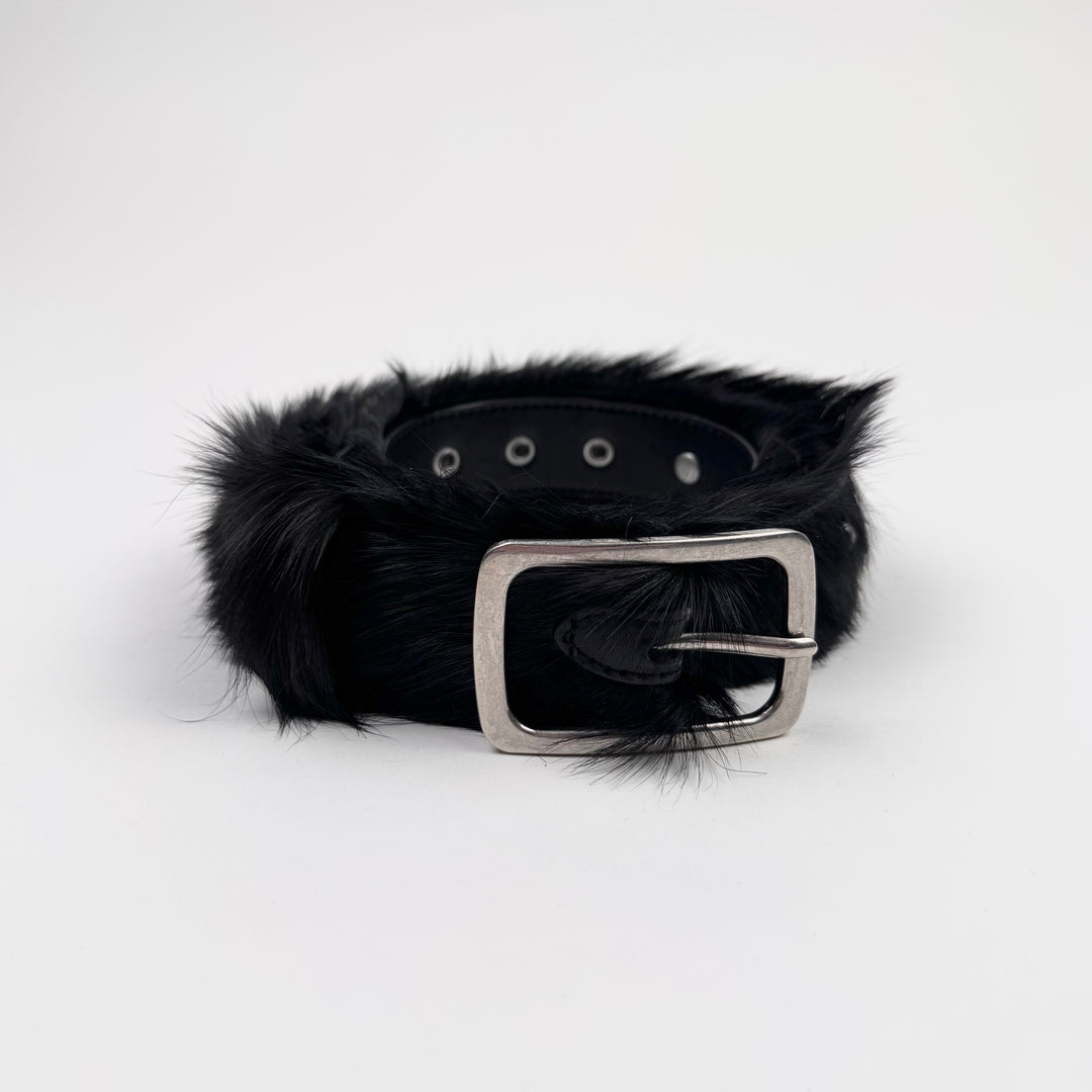 Dries Van Noten FW2022 Black Studded Fur Belt