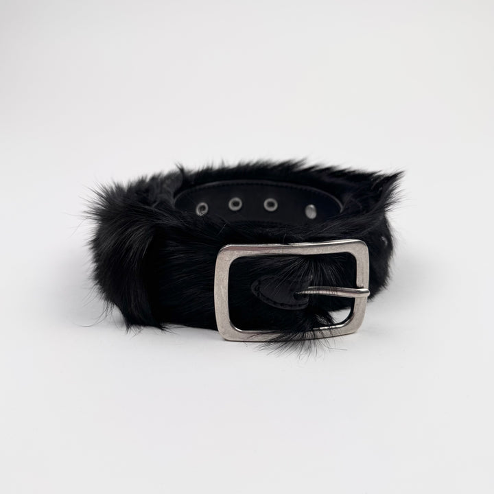 Dries Van Noten FW2022 Black Studded Fur Belt