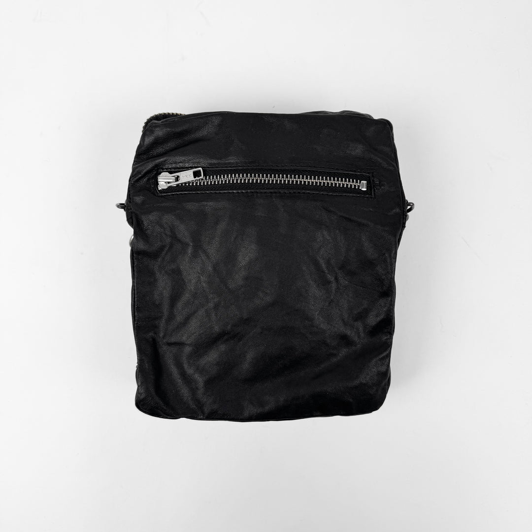 Ann Demeulemeester 2000’s Black Leather Multi-Zip Compartment Crossbody Duffle Bag
