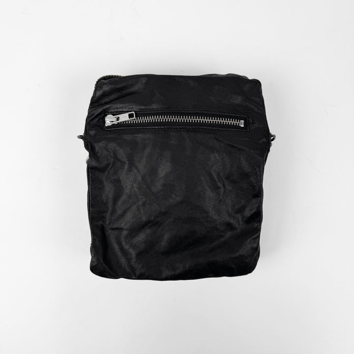 Ann Demeulemeester 2000’s Black Leather Multi-Zip Compartment Crossbody Duffle Bag