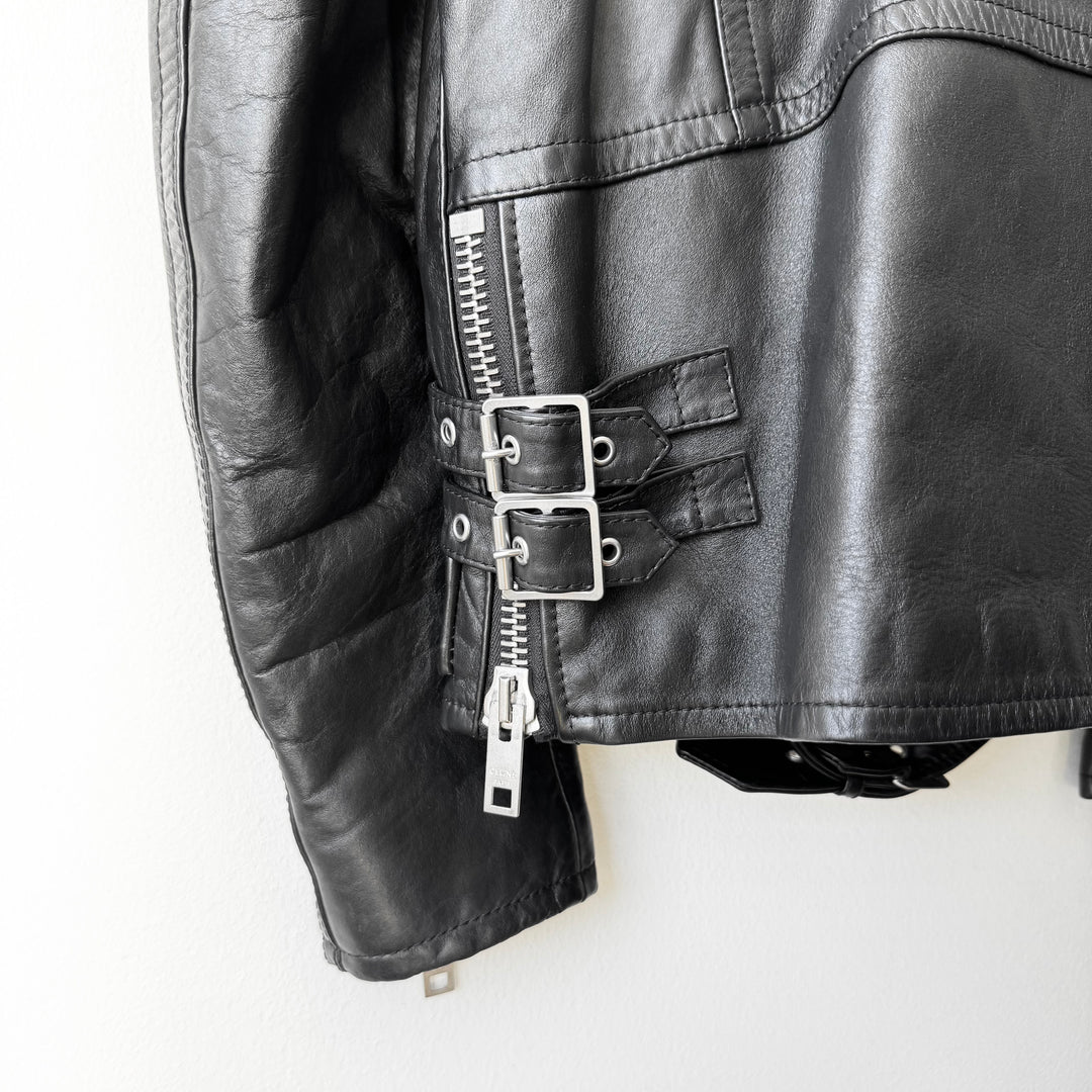 Celine SS2022 Black/White Checkered Calf Leather D-Ring Perfecto Biker Jacket