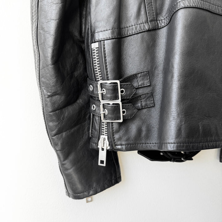 Celine SS2022 Black/White Checkered Calf Leather D-Ring Perfecto Biker Jacket