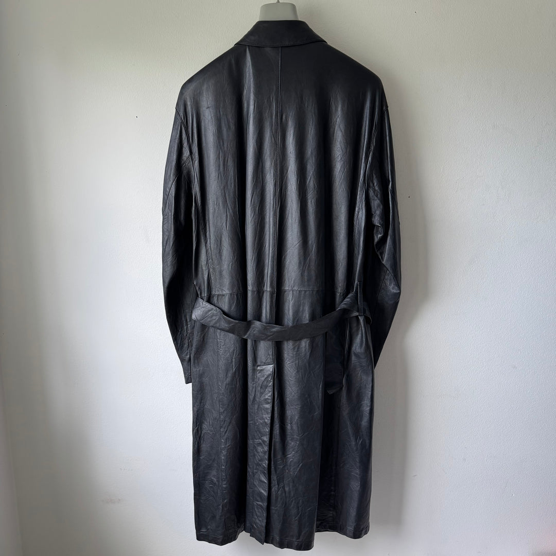 Prada FW2004 Black Lamb Nappa Leather Long Trench Coat