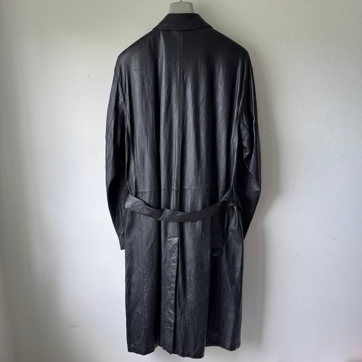 Prada FW2004 Black Lamb Nappa Leather Long Trench Coat