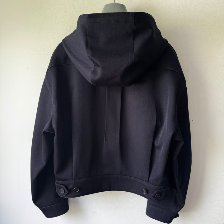 Prada Dark Navy Cropped Wool Hooded Jacket