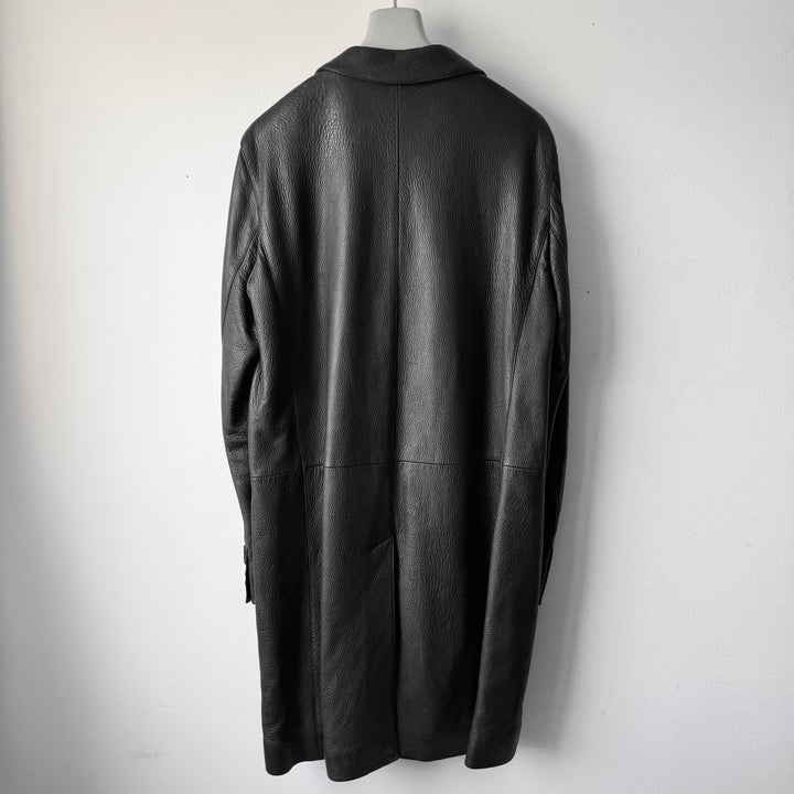 Prada 2000’s Black Deer Leather Insulated Overcoat