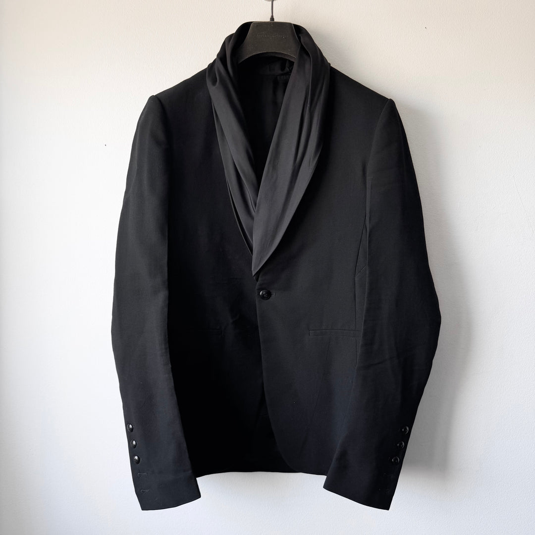 Rick Owens SS2015 Black Wool Silk Shawl Collar Blazer Jacket