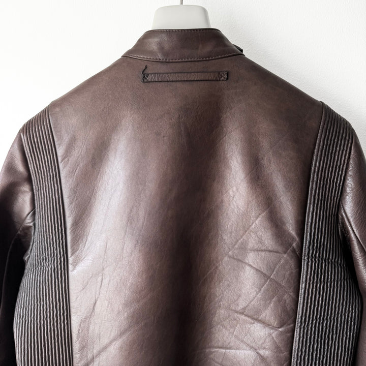 Prada Linea Rossa 2000’s Brown Moto Biker Leather Jacket