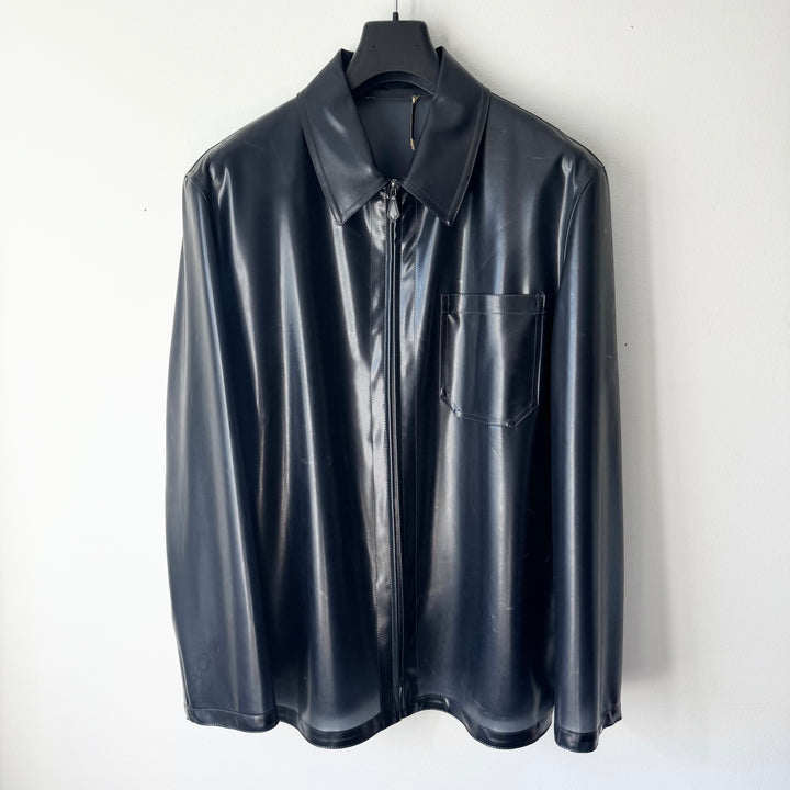 Hermes SS2000 Dark Navy Vinyl Zip-Up Overshirt Jacket