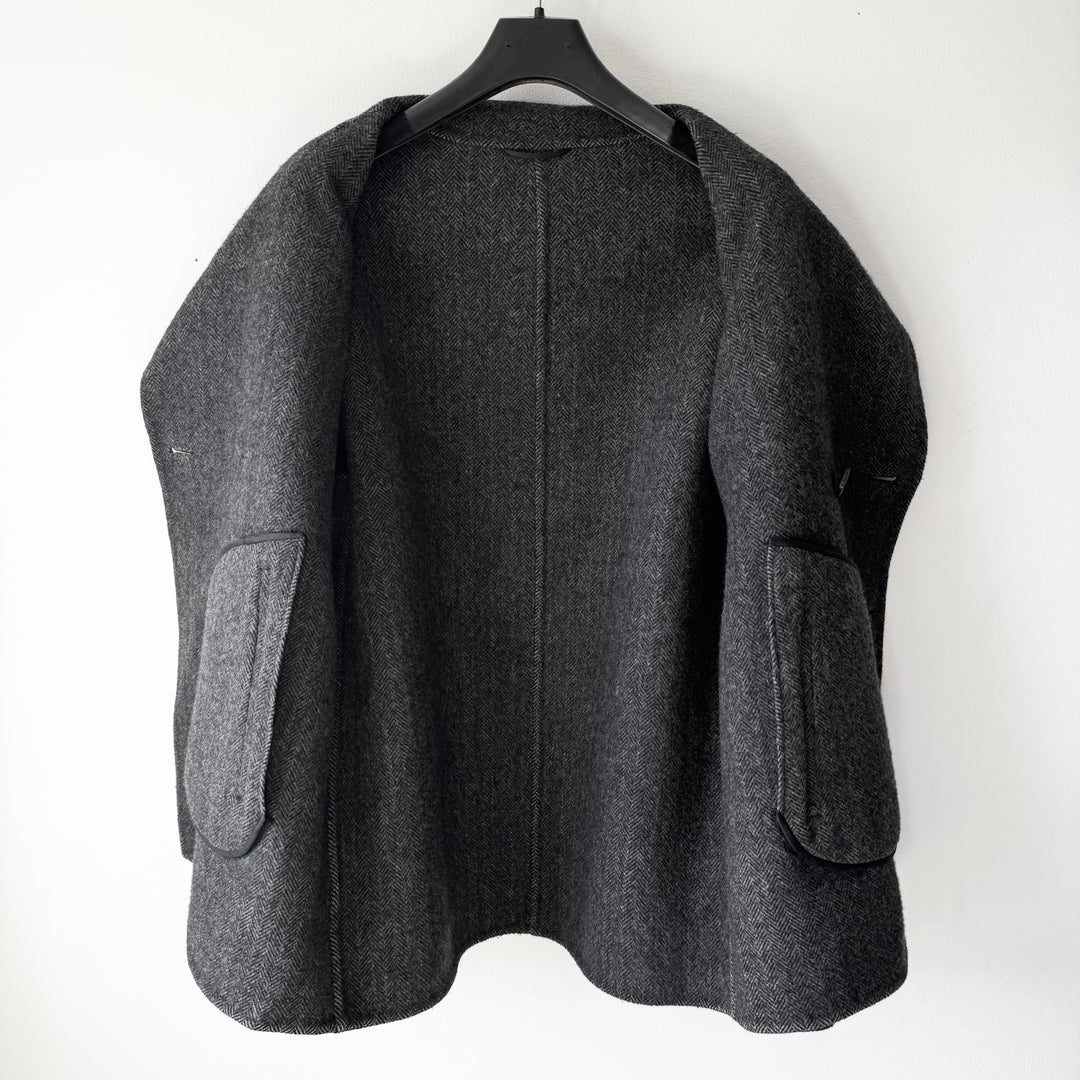 Jil Sander By Raf Simons AW2009 Gray Herringbone Wool Double Breasted Peacoat