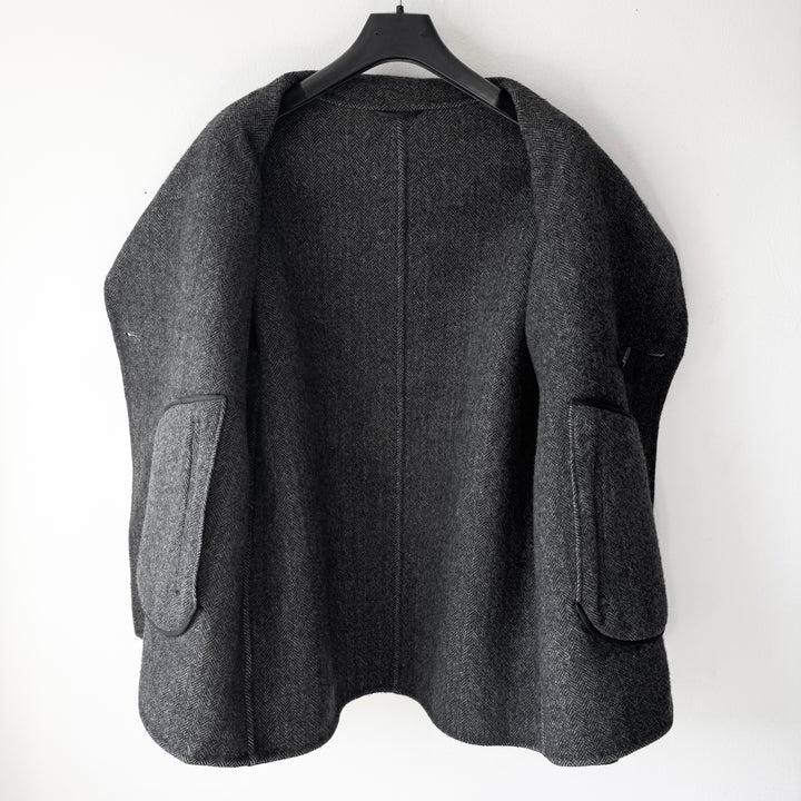 Jil Sander By Raf Simons AW2009 Gray Herringbone Wool Double Breasted Peacoat