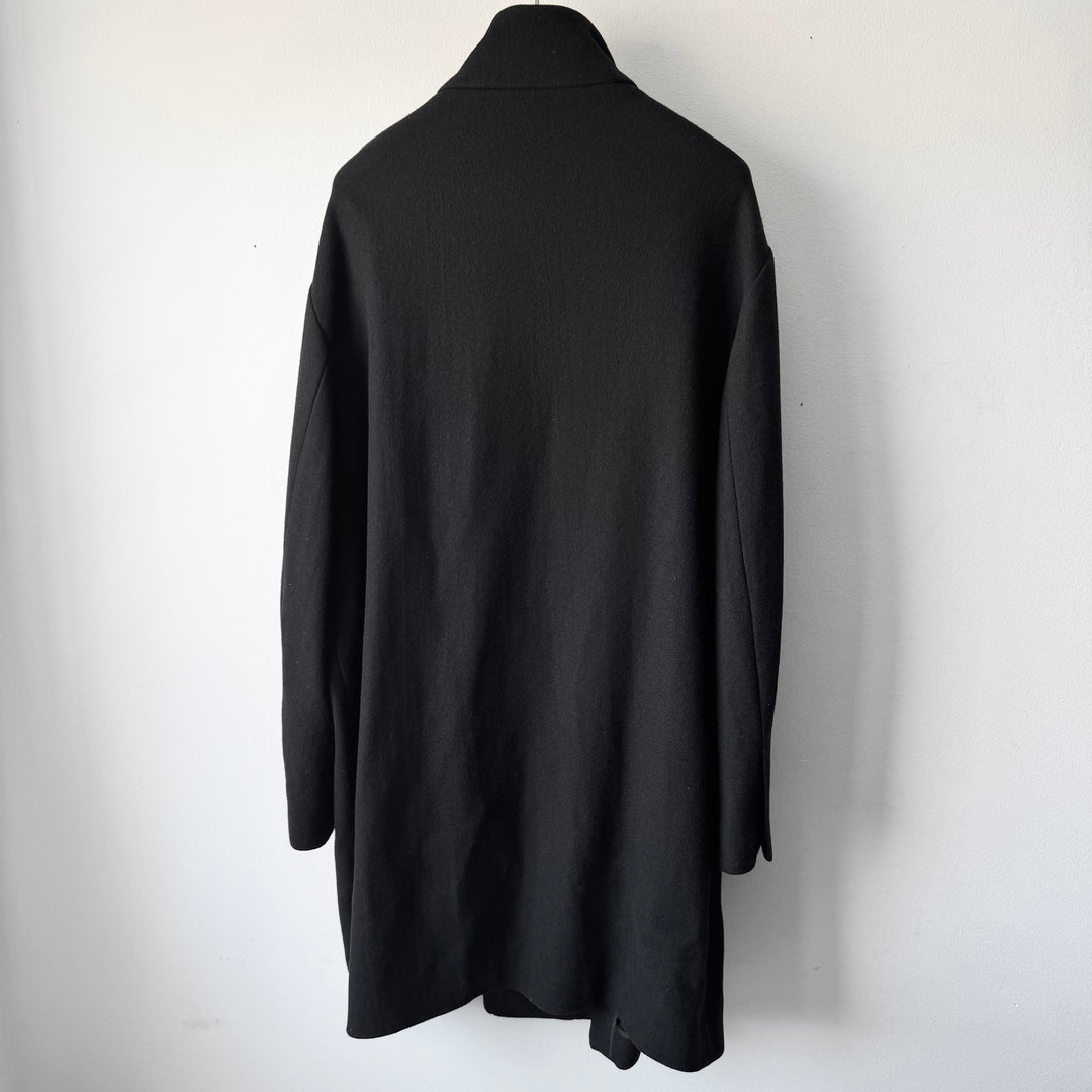 Prada FW1998 Black Asymmetrical Funnel Neck Wool Coat