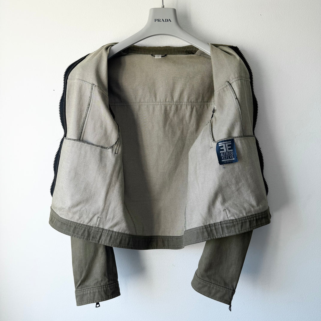 Miu Miu SS2000 Green Cotton Cropped Zip-Up Modular Denim Jacket