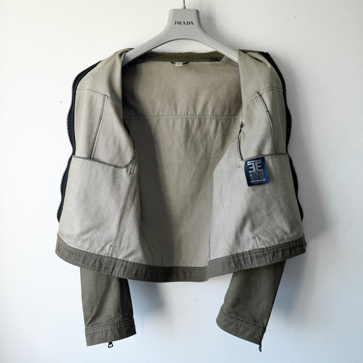 Miu Miu SS2000 Green Cotton Cropped Zip-Up Modular Denim Jacket
