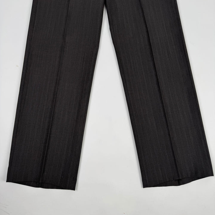 Miu Miu 2000’s Dark Gray/Brown Wool Pinstriped Wide Leg Suit Pants
