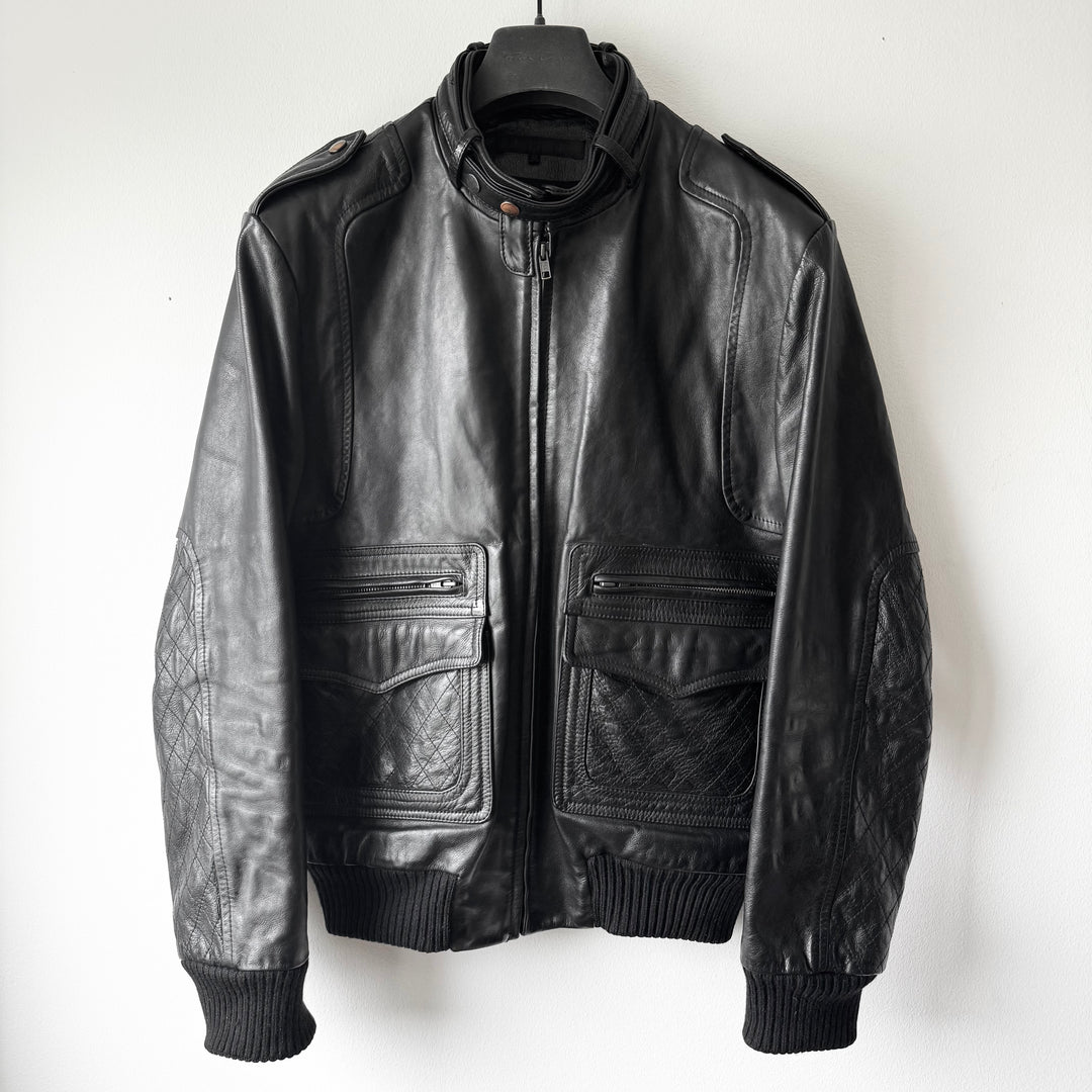 Veronique Branquinho FW2005 Black Moto Style Leather Bomber Jacket