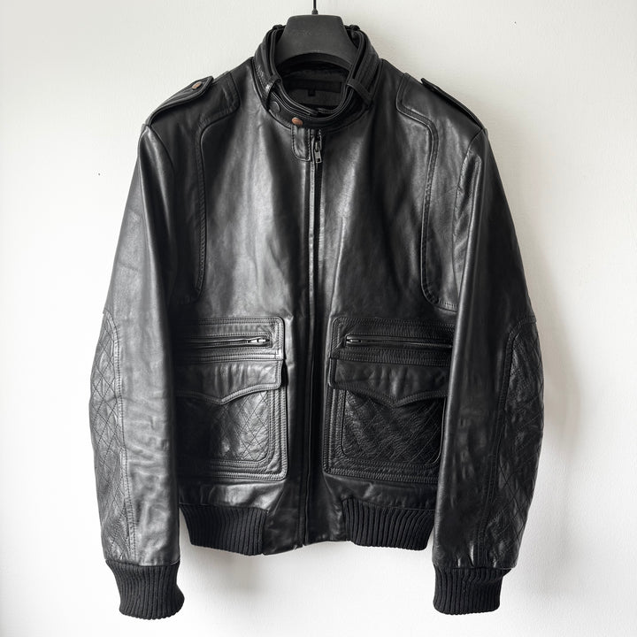 Veronique Branquinho FW2005 Black Moto Style Leather Bomber Jacket