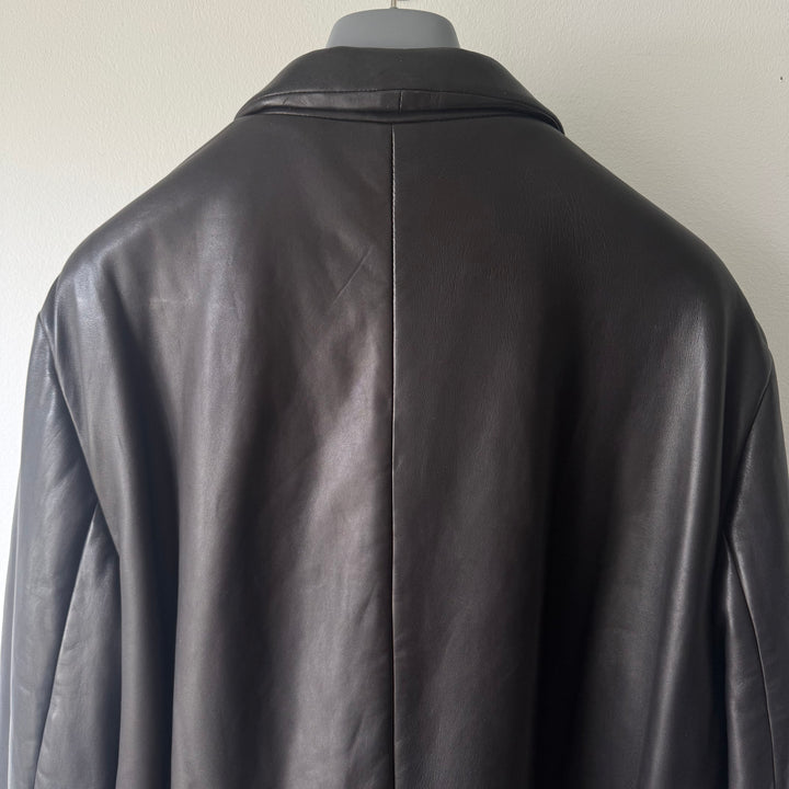 Prada FW1998 Silk Lined Button-Up Leather Overcoat Jacket