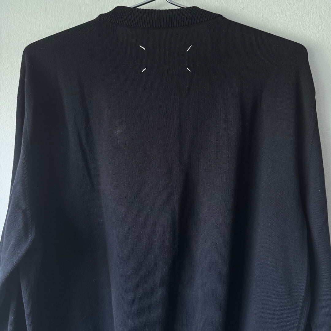 SS2015 Maison Martin Margiela Navy Cotton Knit Elbow Patch Button-Up Cardigan