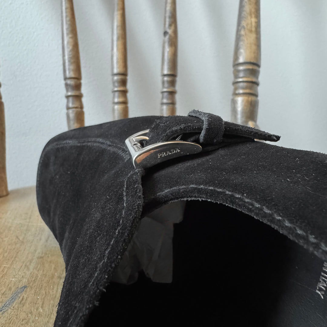 Prada 2000’s Black Suede Buckle Leather Loafers