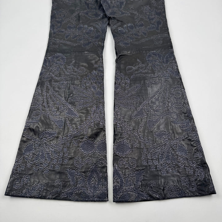Gucci By Tom Ford SS2000 Black Embroidered Flared Bootcut Leather Pants